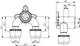 TECE-Produktzeichnung einer Doppelwandscheibe mit zwei Anschlüssen. Maßskizze zeigt Details zur Form und Dimensionen der Bauteile.